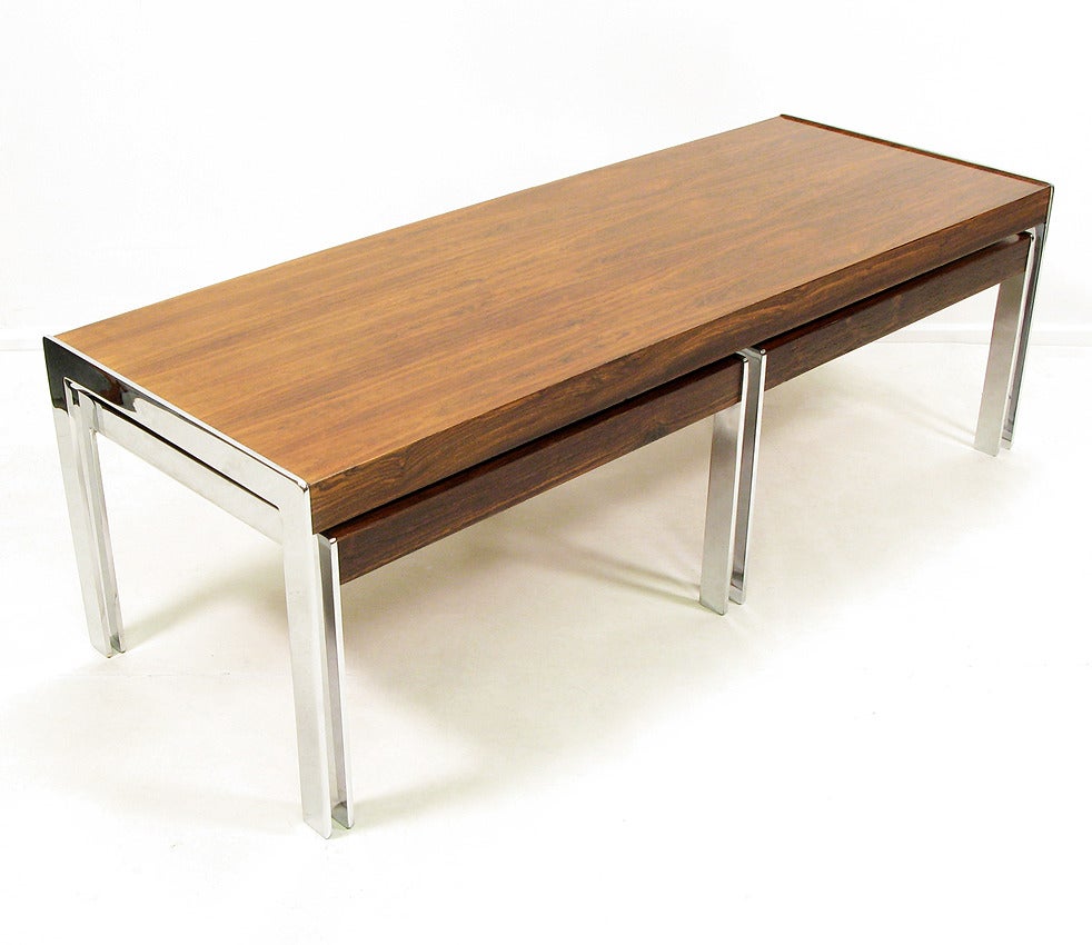 Chrome Three 1970s Rosewood Nesting Tables by Richard Young for Merrow Associates For Sale