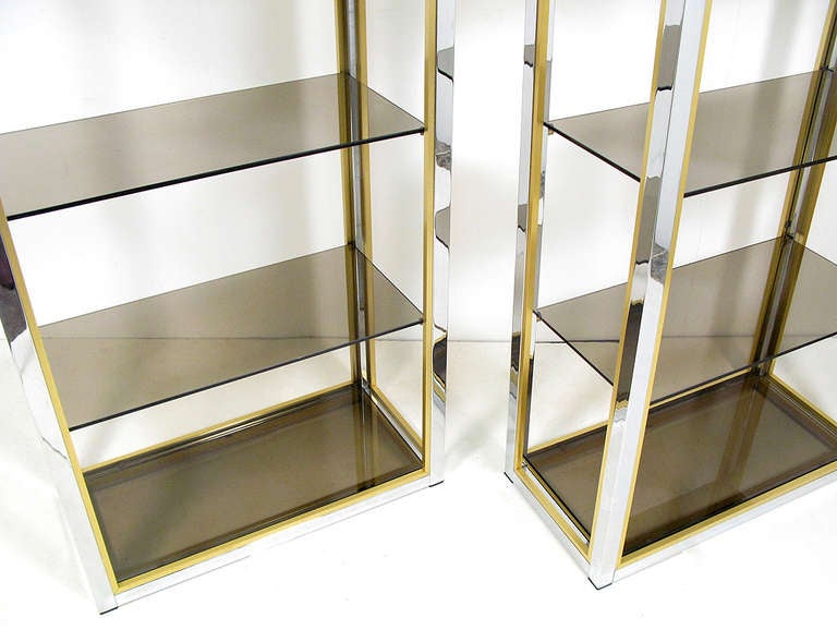 Pair of Italian 1970's Chrome & Brass Etageres by Renato Zevi In Excellent Condition In London, GB