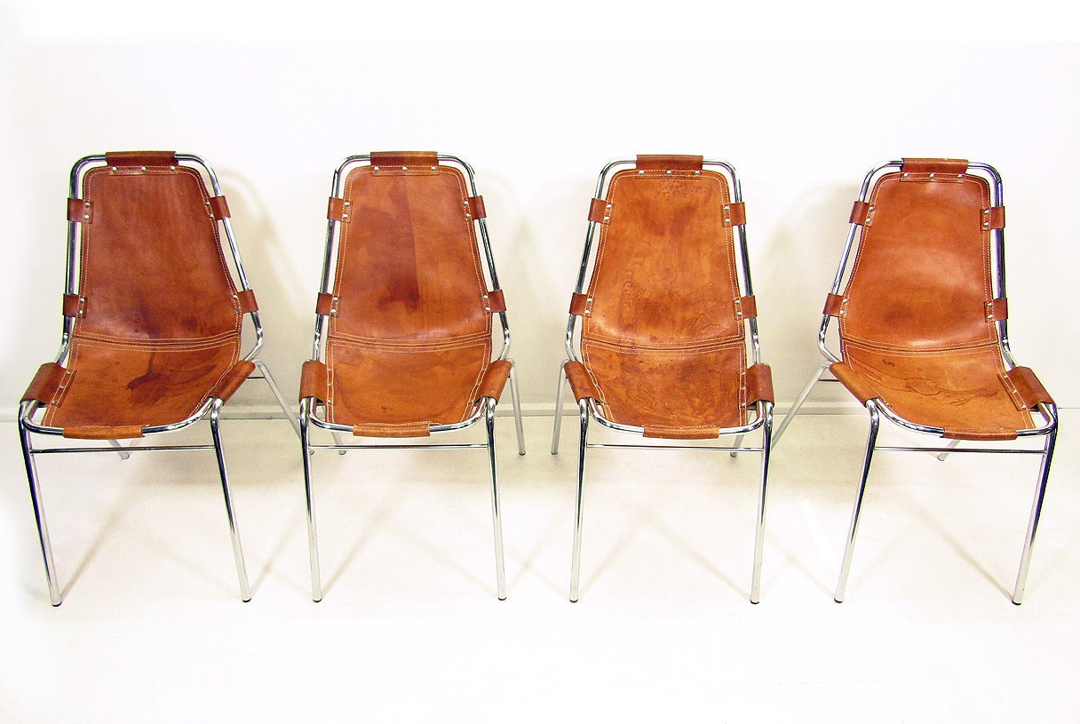 A set of four 1970s hide and chromed tubular steel 