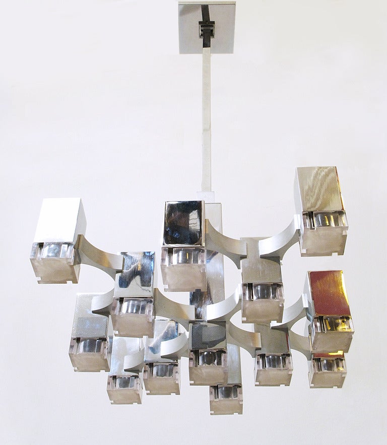 Chrome Large Cubic Chandelier by Gaetano Sciolari