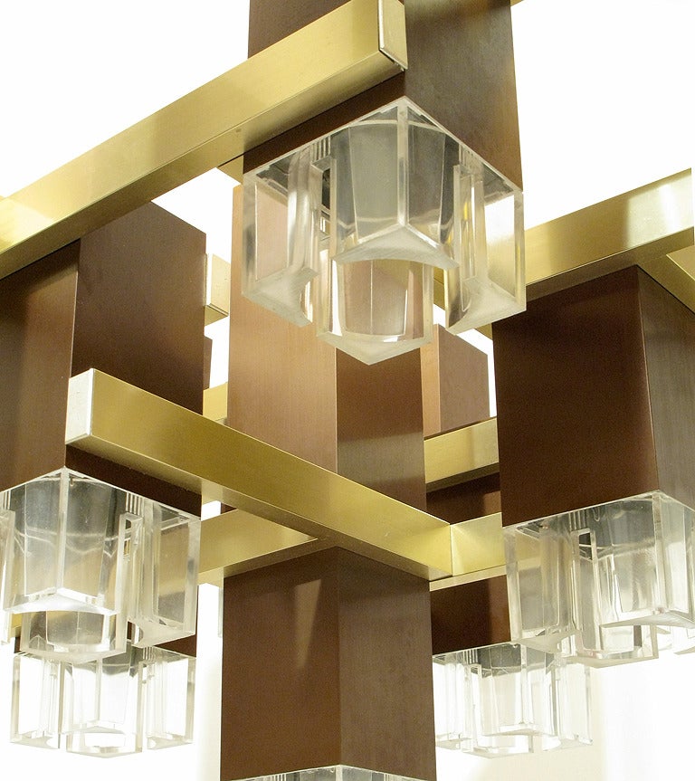 Huge Cubic Chandelier in Bronze by Gaetano Sciolari 2