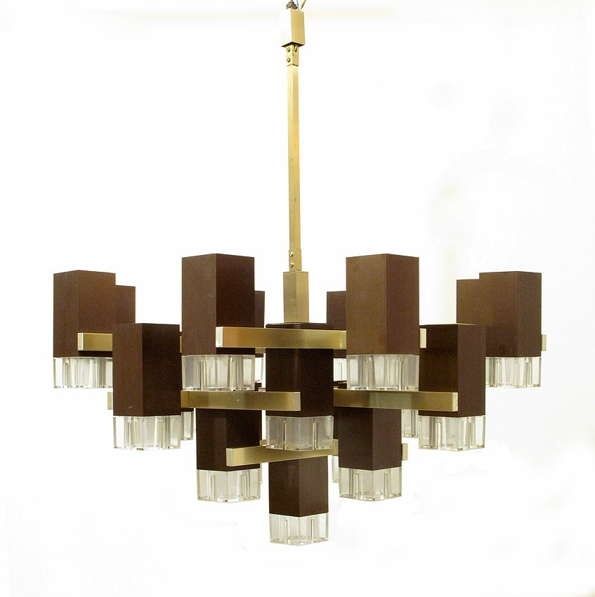 Huge Cubic Chandelier in Bronze by Gaetano Sciolari 4