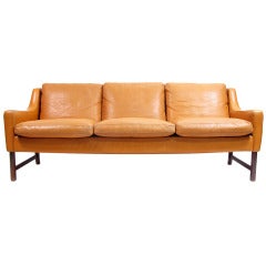 Three-Seat Sofa in Leather and Rosewood by Fredrik Kayser for Vatne