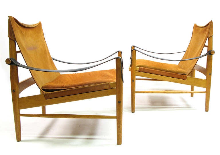 Scandinavian Modern Two 1960s Suede Safari Chairs by Hans Olsen