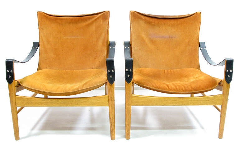 Danish Two 1960s Suede Safari Chairs by Hans Olsen