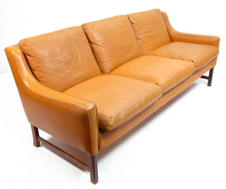 20th Century Three-Seat Sofa in Leather and Rosewood by Fredrik Kayser for Vatne