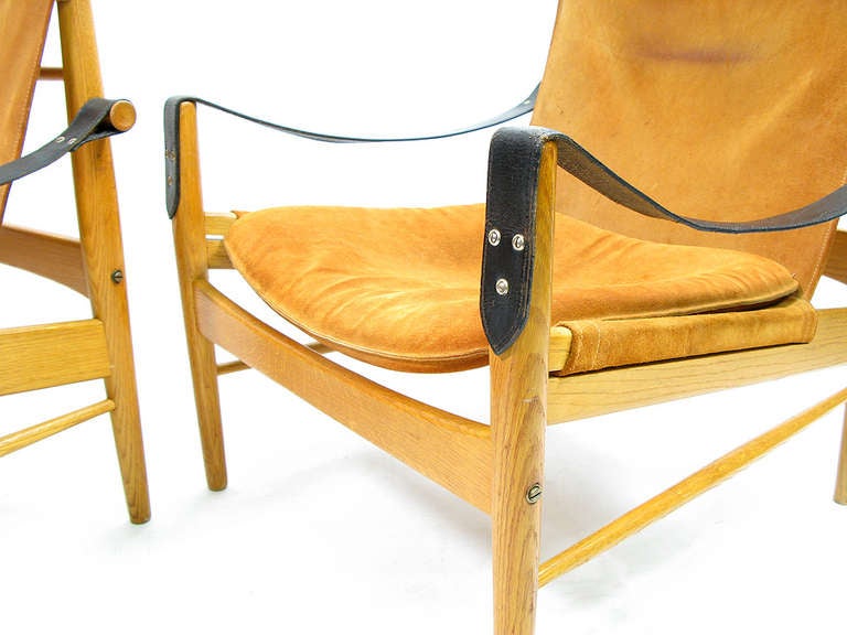 Mid-20th Century Two 1960s Suede Safari Chairs by Hans Olsen