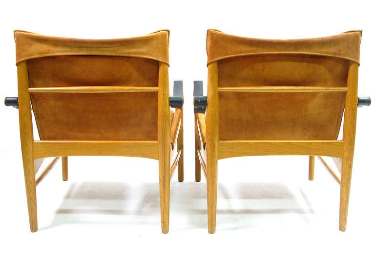 Two 1960s Suede Safari Chairs by Hans Olsen 1