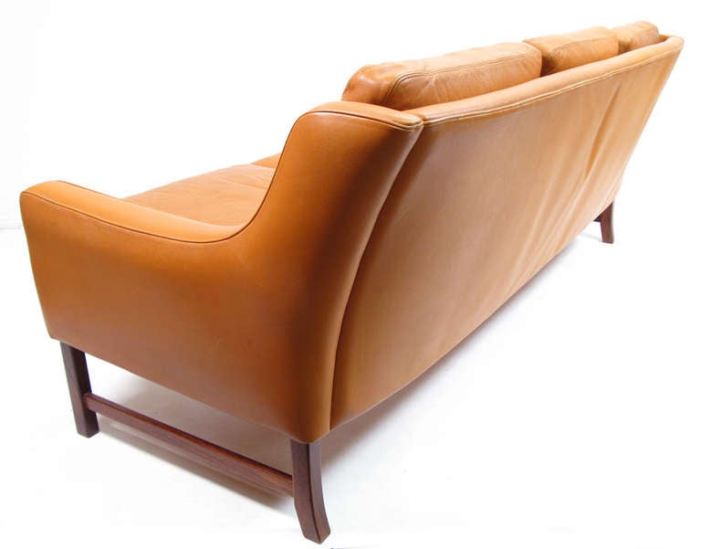 Norwegian Three-Seat Sofa in Leather and Rosewood by Fredrik Kayser for Vatne