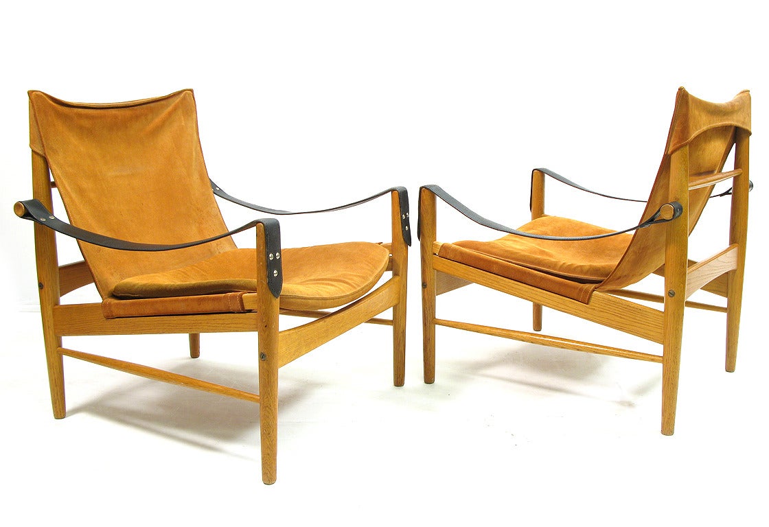 Two 1960s Suede Safari Chairs by Hans Olsen