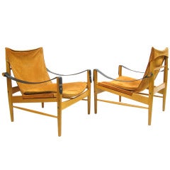 Two 1960s Suede Safari Chairs by Hans Olsen