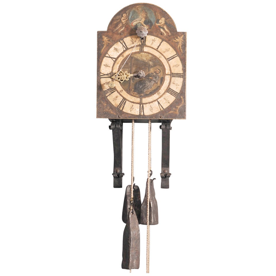 An Impressive South-German Iron Quarter Striking Chamber Clock circa 1680 For Sale