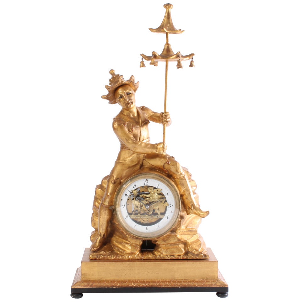 An Austrian quarter striking mantel clock with double automaton, circa 1830 For Sale