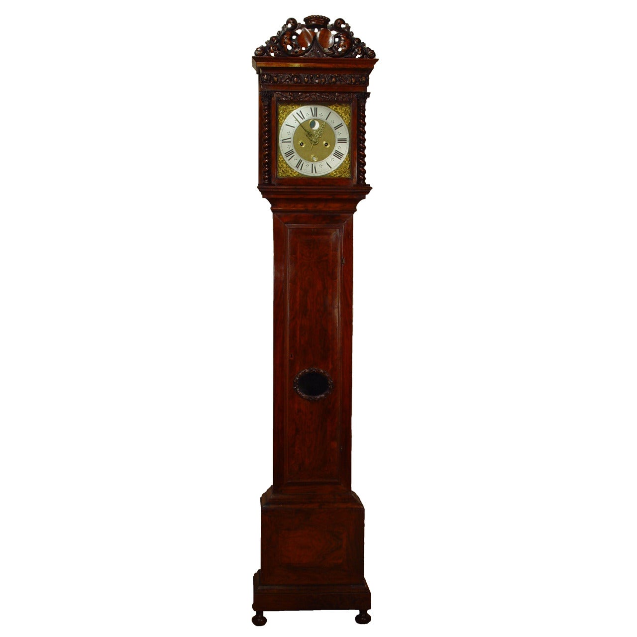 Early Dutch Walnut Veneered and Carved Longcase Clock by Huygens circa 1690 For Sale