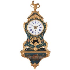 Antique A French Louis XV Blue Vernis Martin Ormolu Mounted Bracket Clock on Wall Bracket, circa 1750