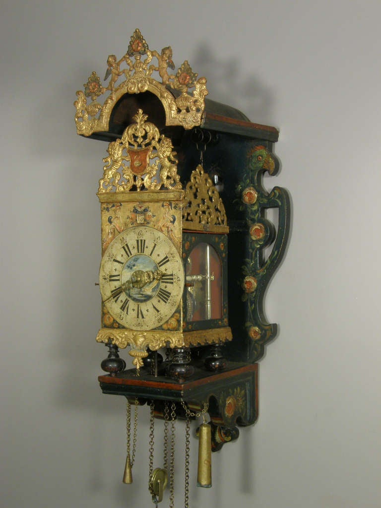 18th Century and Earlier A Good And Attractive Dutch Frisian 'stoelklok', Circa 1760