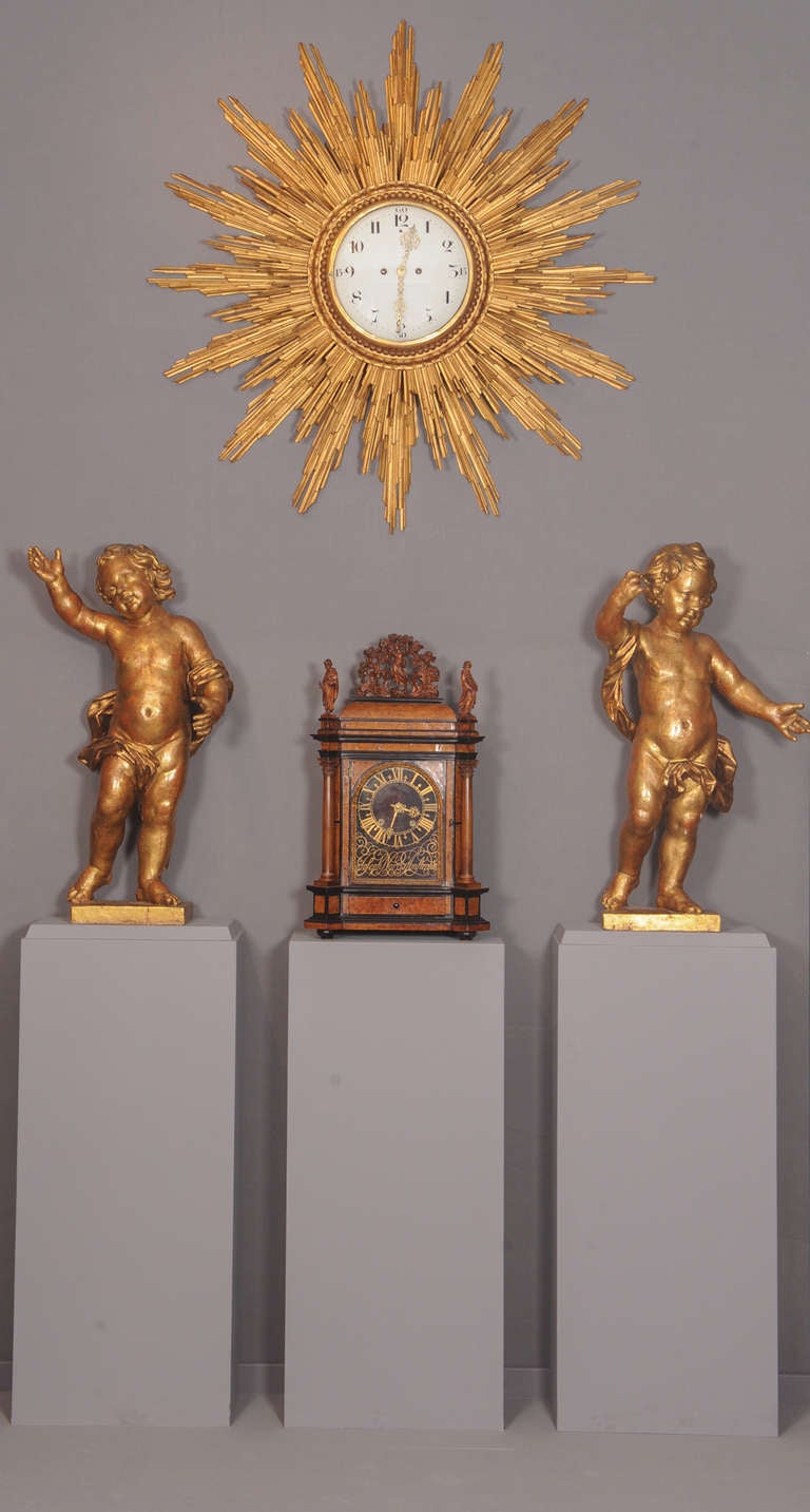 Louis XVI A Large Dutch Giltwood Sunburst Quarter Striking Wall Clock circa 1770 For Sale