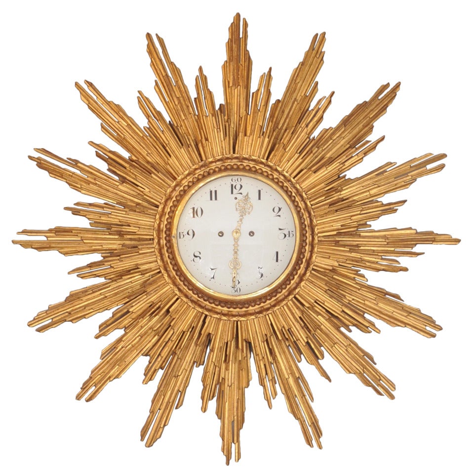 A Large Dutch Giltwood Sunburst Quarter Striking Wall Clock circa 1770 For Sale