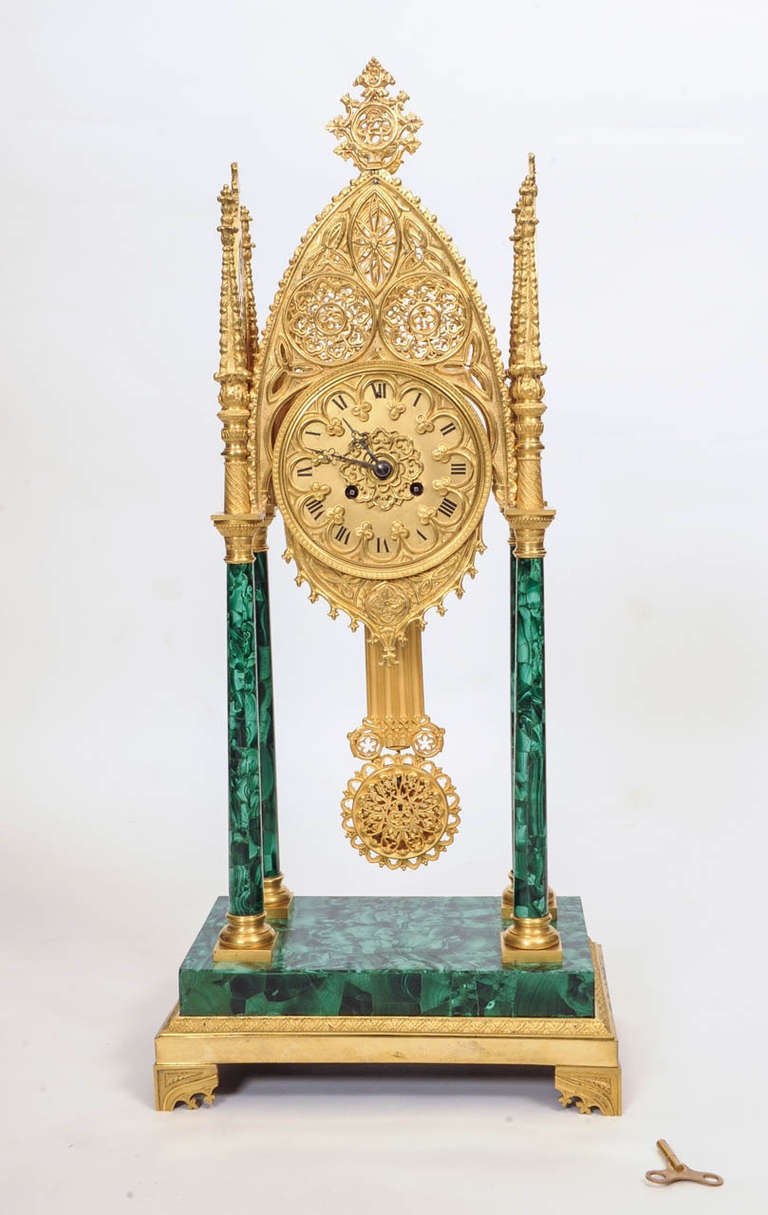 A Russian Malachite Gothic Revival Mantle Clock circa 1830