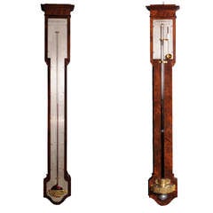 A French Charles X wall thermometer and barometer (pair), Lerebours, circa 1835