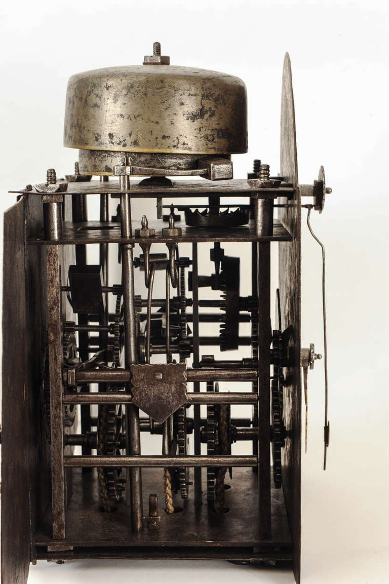 An Impressive South-German Iron Quarter Striking Chamber Clock circa 1680 In Good Condition For Sale In Amsterdam, Noord Holland