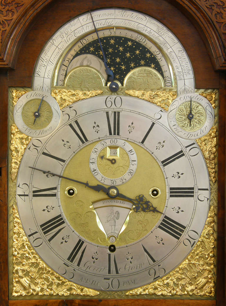 An Amsterdam Burr Walnut Musical Longcase Clock by Gerrit Storm circa 1735