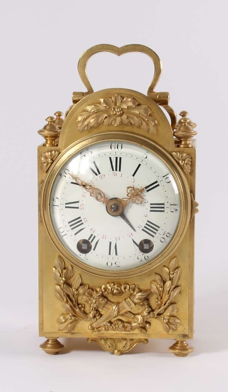 An Attractive French Louis Xvi-style Brass 'pendule D'officier' Travel Clock, E. Bazart, Circa 1890