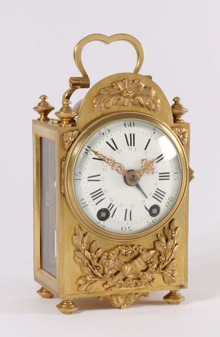 Louis XVI An Attractive French Louis Xvi-style Brass 'pendule D'officier' Travel Clock, E. Bazart, Circa 1890 For Sale