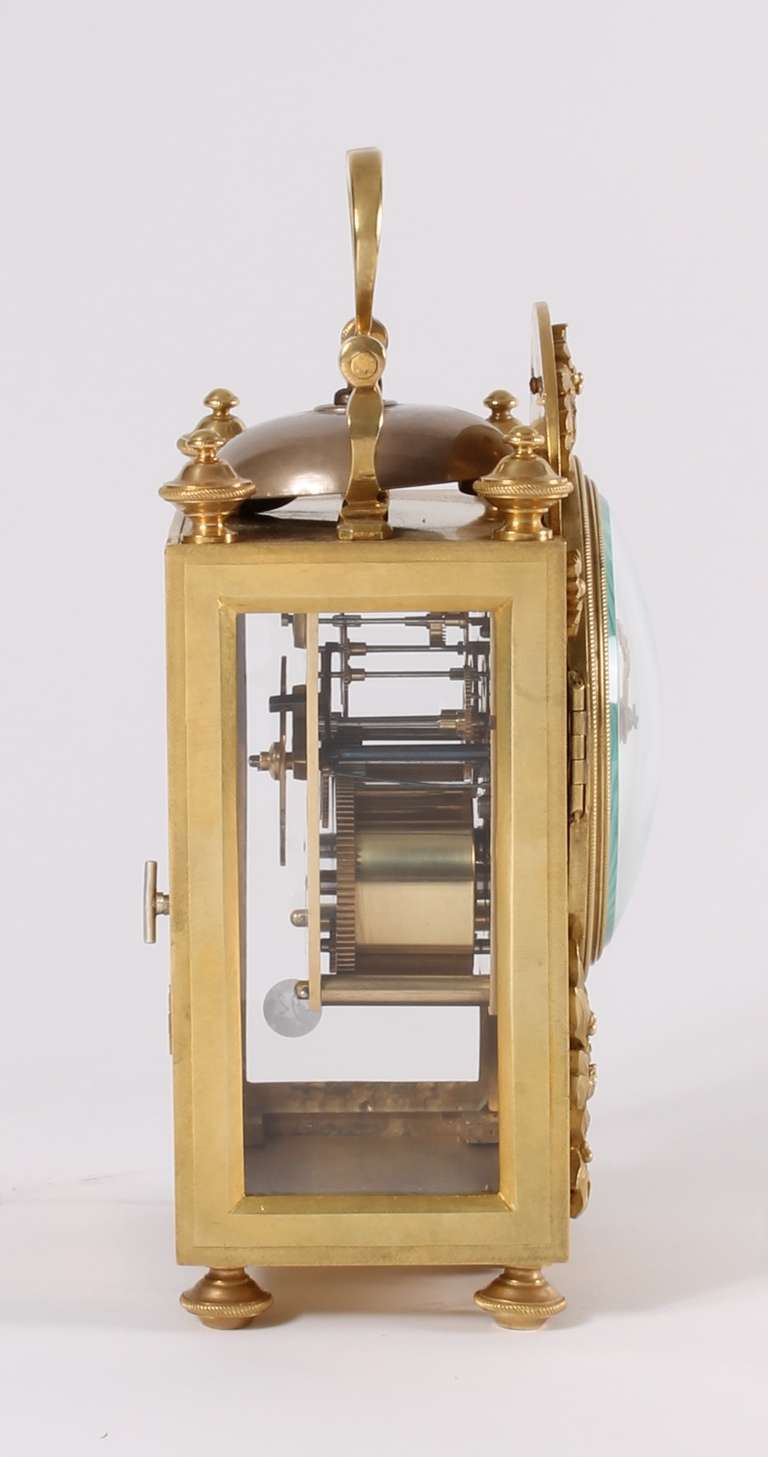 An Attractive French Louis Xvi-style Brass 'pendule D'officier' Travel Clock, E. Bazart, Circa 1890 In Good Condition For Sale In Amsterdam, Noord Holland