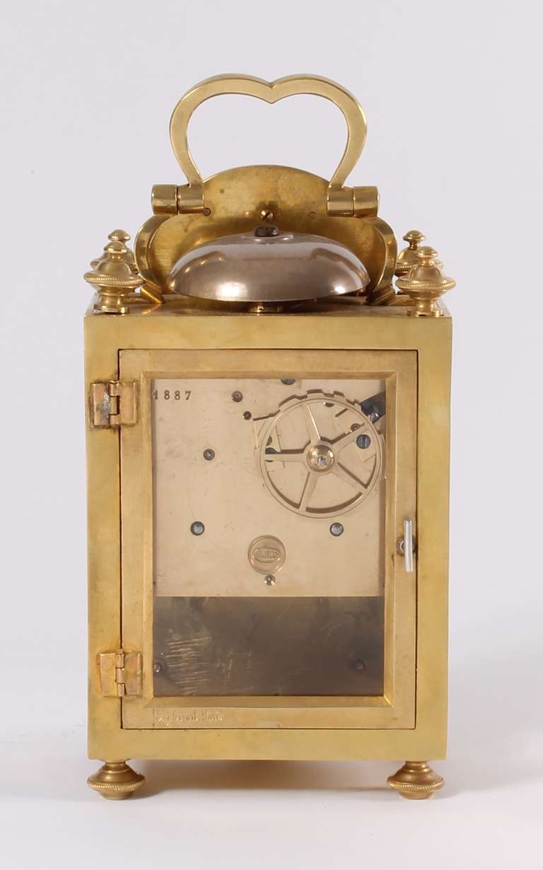 19th Century An Attractive French Louis Xvi-style Brass 'pendule D'officier' Travel Clock, E. Bazart, Circa 1890 For Sale