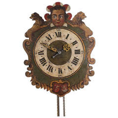 Horloge murale à quart de tour en fer d'Allemagne du Sud avec Automaton à yeux, vers 1750