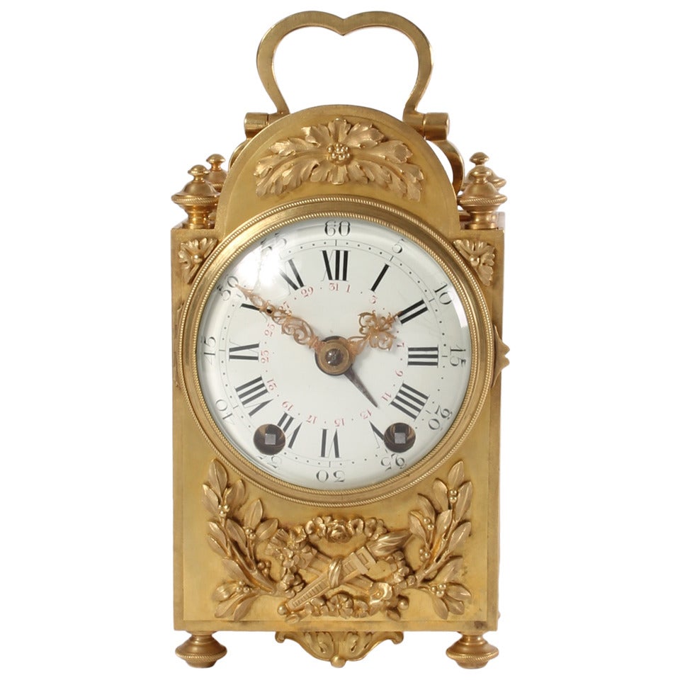 An Attractive French Louis Xvi-style Brass 'pendule D'officier' Travel Clock, E. Bazart, Circa 1890 For Sale