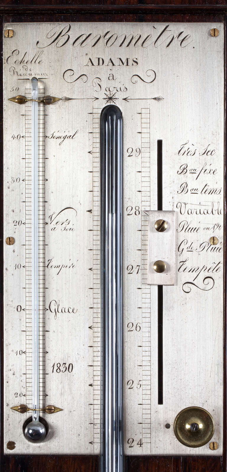 A French Rosewood Stick Barometer by Adams A Paris circa 1830 In Good Condition For Sale In Amsterdam, Noord Holland