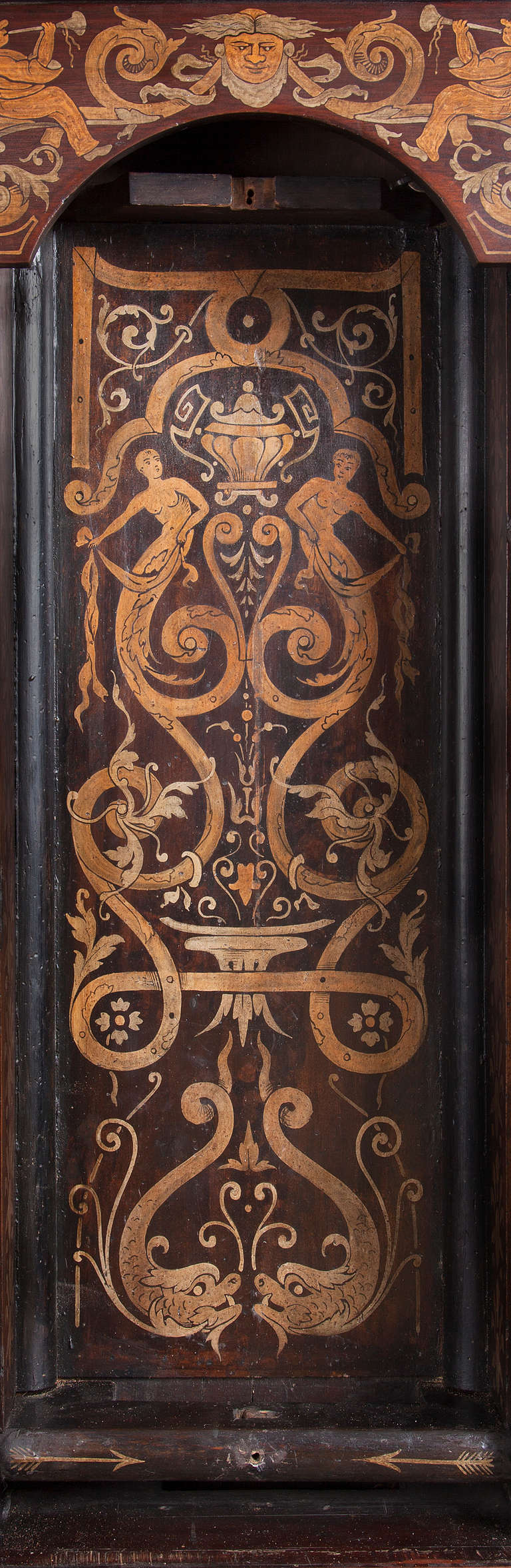 A rare Mid-European painted wood striking rack wall clock, circa 1780