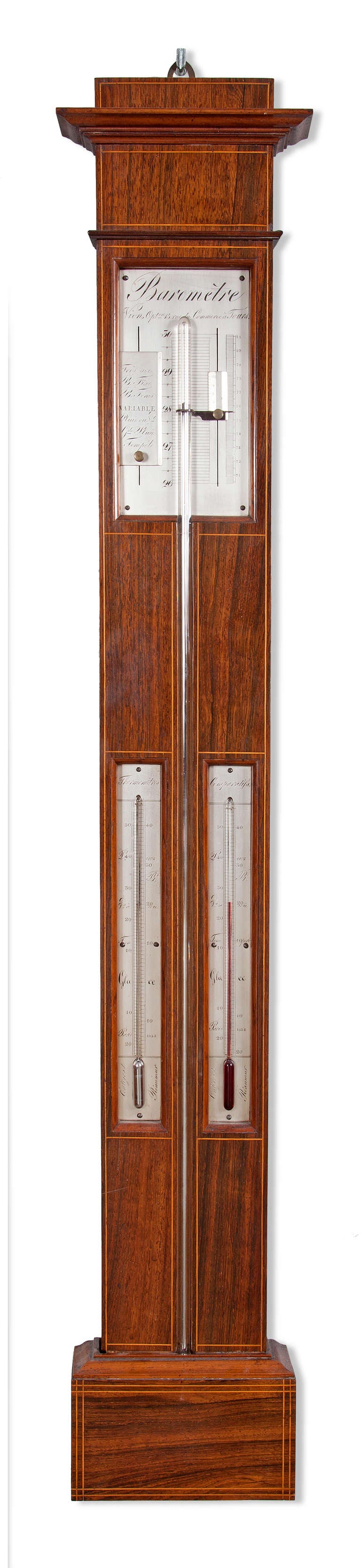 A French rosewood stick barometer, circa 1840
