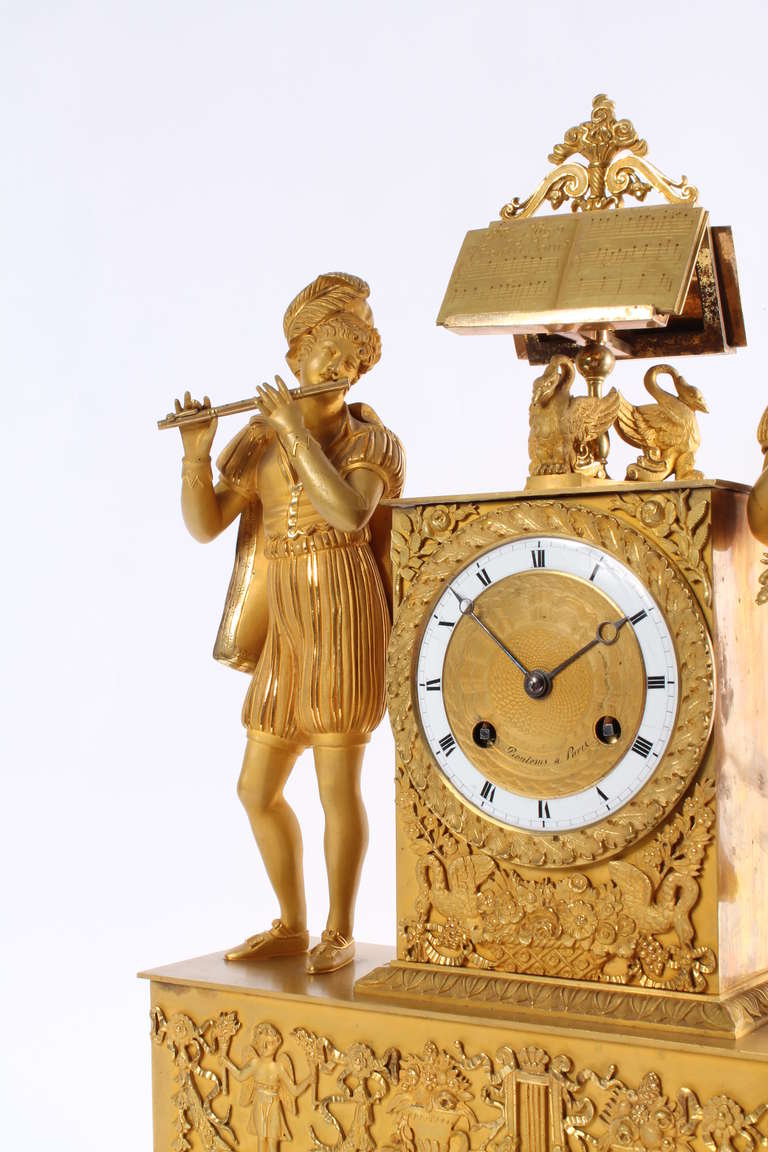 French Eight Day Empire Mantel Clock, Signature Bontemps a Paris For Sale