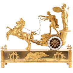 Antique Attractive French Empire Ormolu Sculptural Chariot Mantel Clock