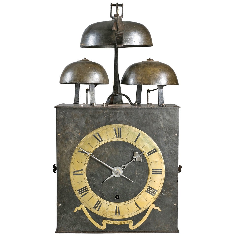 Rare Large French Quarter Striking Morbier Wall Clock circa 1730. For Sale