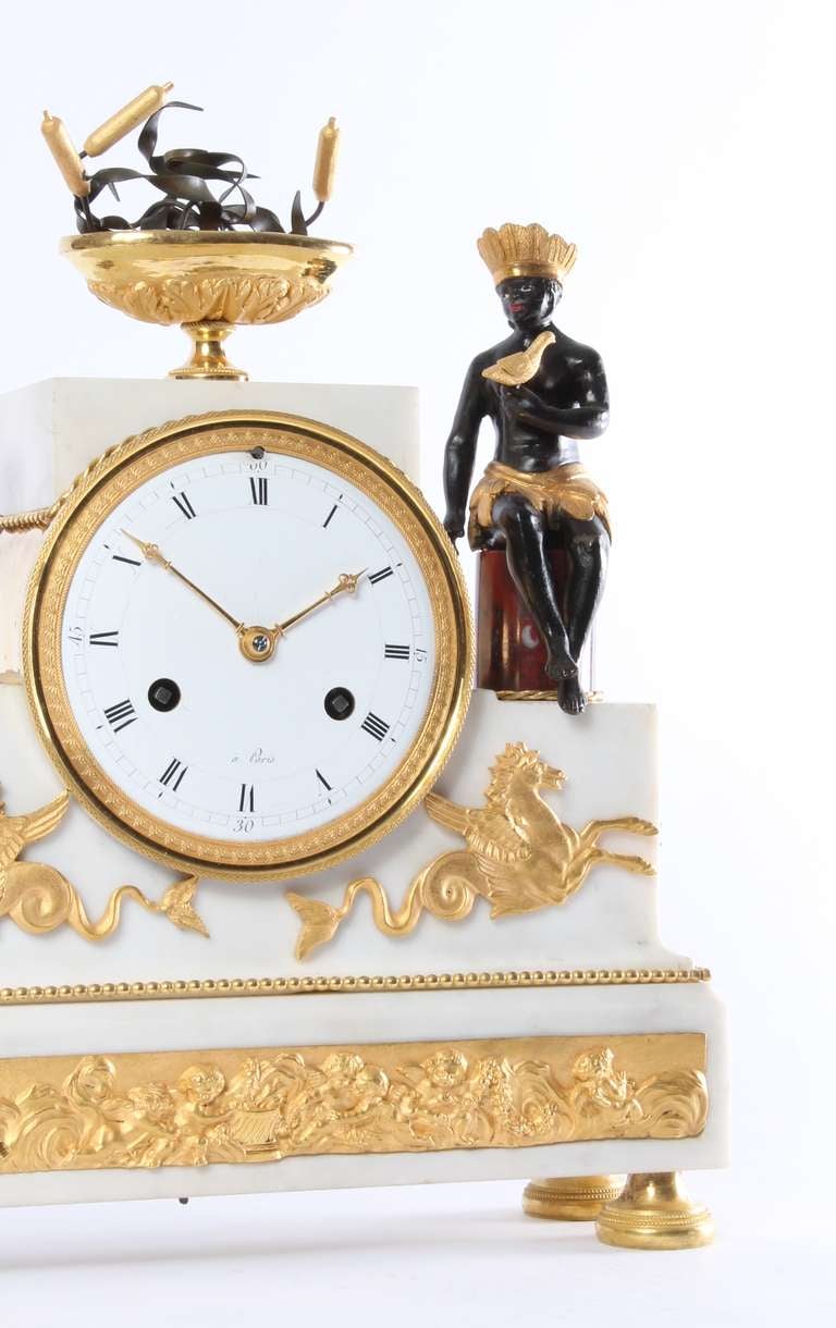 Marble A fine French Directoire ormolu and marble mantel clock, circa 1790. For Sale