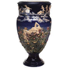 A monumental Choisy-le-Roi Maiolica vase by Louis Carrier Belleuse, circa 1880