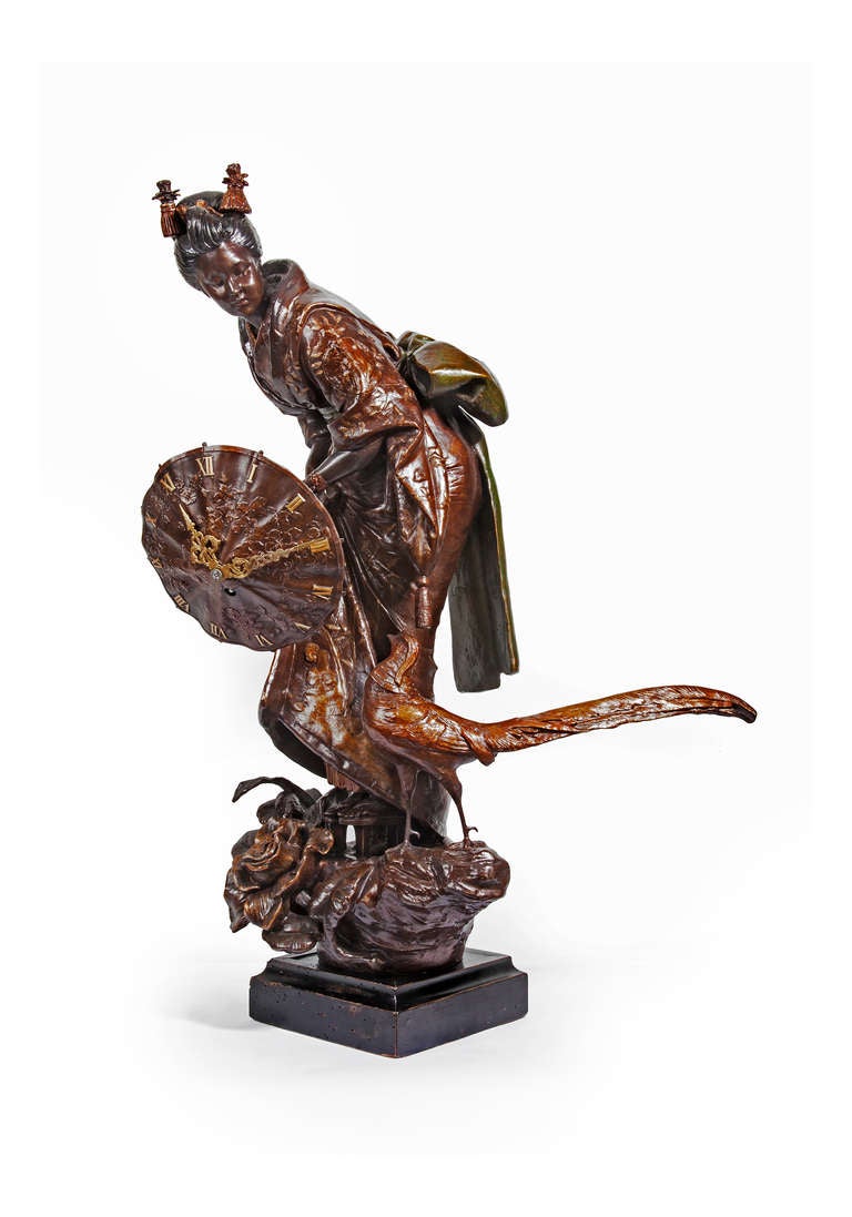 A rare French bronze patinated metal sculptural 'Oriental' timepiece, circa 1880