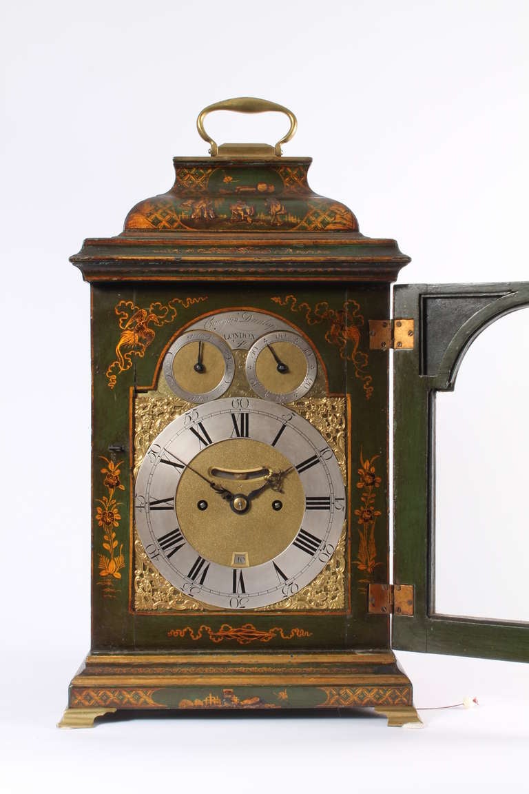 George II An English Lacquered Chinoiserie Bracket Clock circa 1750 For Sale