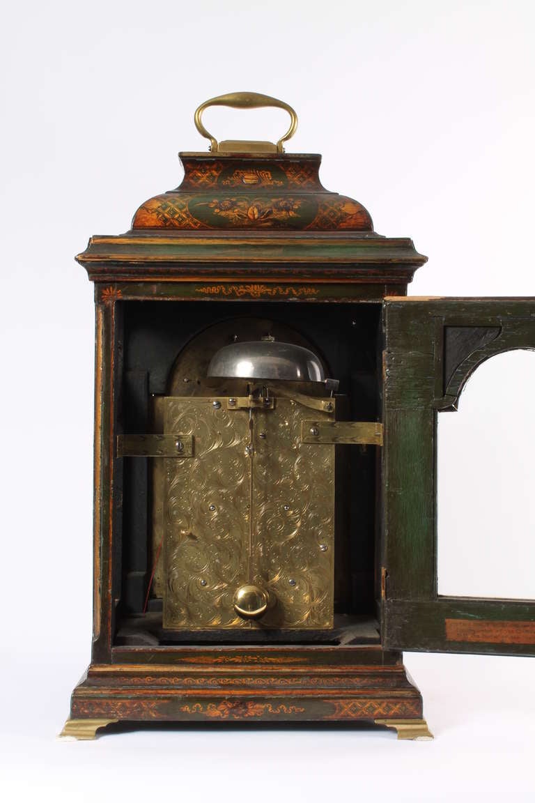 An English Lacquered Chinoiserie Bracket Clock circa 1750 For Sale 1