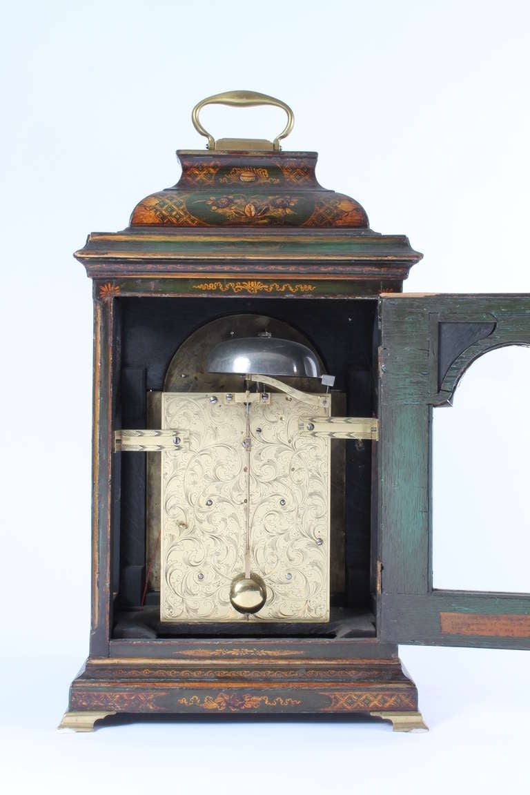 An English Lacquered Chinoiserie Bracket Clock circa 1750 For Sale 2