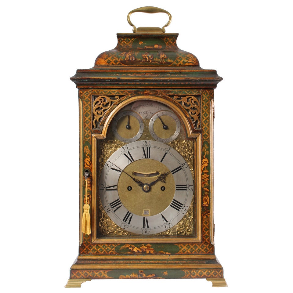 An English Lacquered Chinoiserie Bracket Clock circa 1750 For Sale