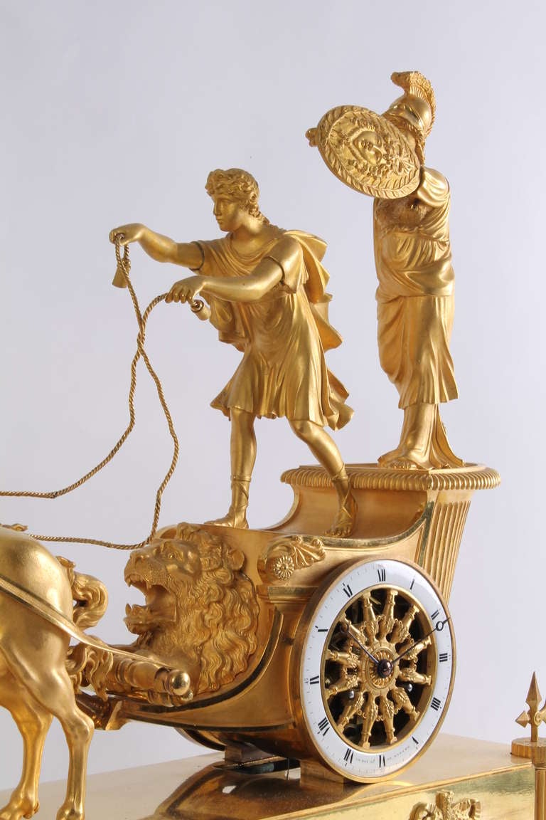 Attractive French Empire Ormolu Sculptural Chariot Mantel Clock In Excellent Condition For Sale In Amsterdam, Noord Holland