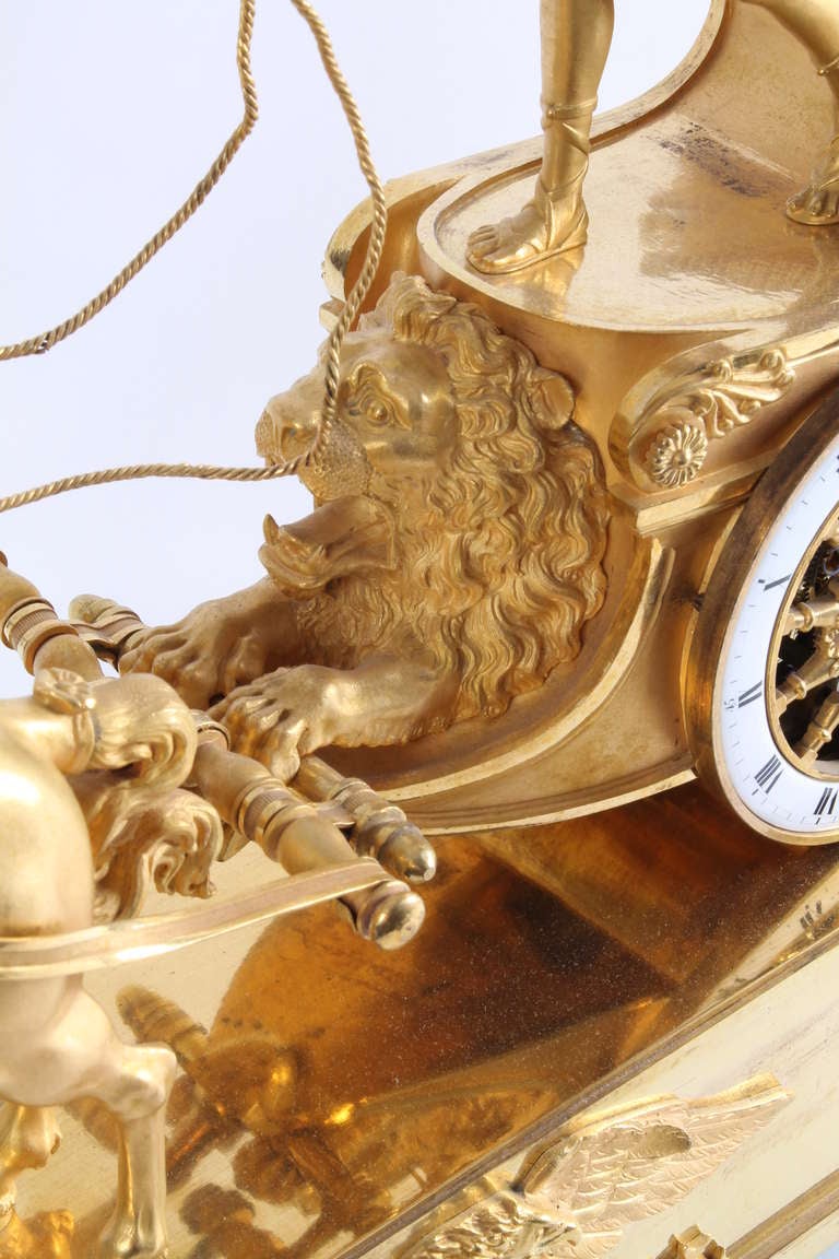 19th Century Attractive French Empire Ormolu Sculptural Chariot Mantel Clock For Sale