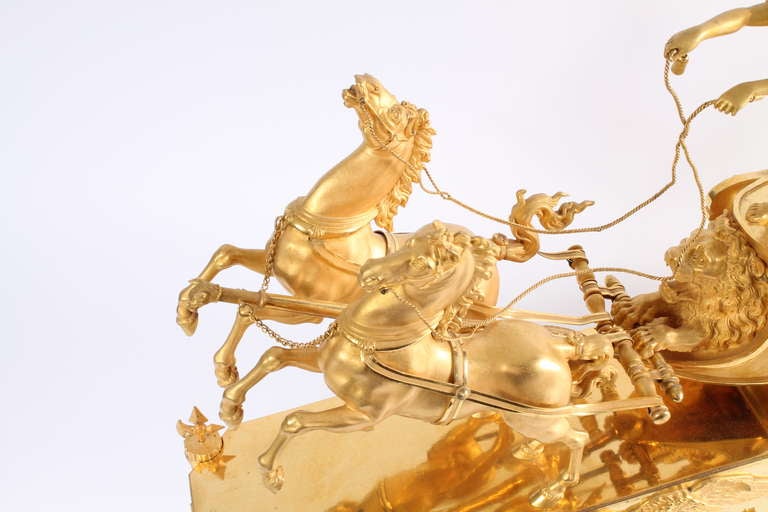 Attractive French Empire Ormolu Sculptural Chariot Mantel Clock For Sale 1