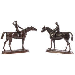 A Pair of French Patinated Bronze Jockeys, by Jules Moigniez, Circa 1870