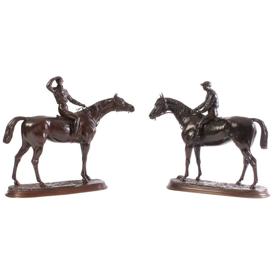 A Pair of French Patinated Bronze Jockeys, by Jules Moigniez, Circa 1870 For Sale